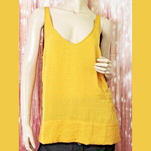 H&M HM Womens Silk Look Butterscotch Yellow V Neck Drop Tail Tank Top Large L 14